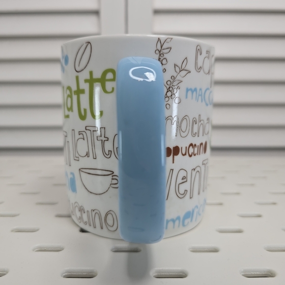 STARBUCKS Coffee Mug 16oz 2007 Blue Handle Retro Typography Y2K Café Collectors - Picture 2 of 8